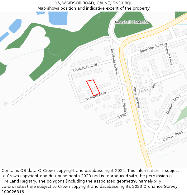 15, WINDSOR ROAD, CALNE, SN11 8QU: Location map and indicative extent of plot