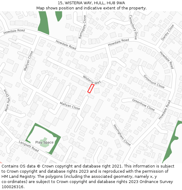 15, WISTERIA WAY, HULL, HU8 9WA: Location map and indicative extent of plot