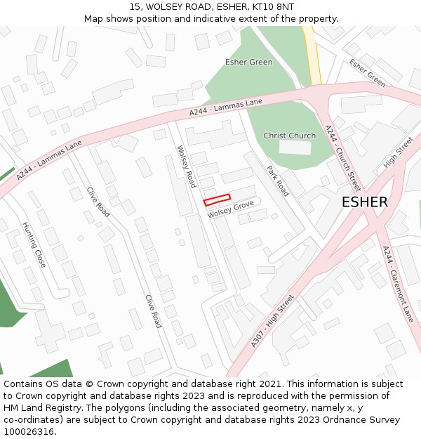 15, WOLSEY ROAD, ESHER, KT10 8NT: Location map and indicative extent of plot