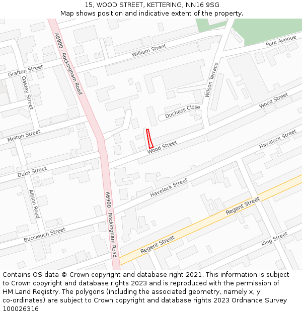 15, WOOD STREET, KETTERING, NN16 9SG: Location map and indicative extent of plot