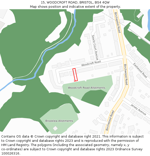 15, WOODCROFT ROAD, BRISTOL, BS4 4QW: Location map and indicative extent of plot