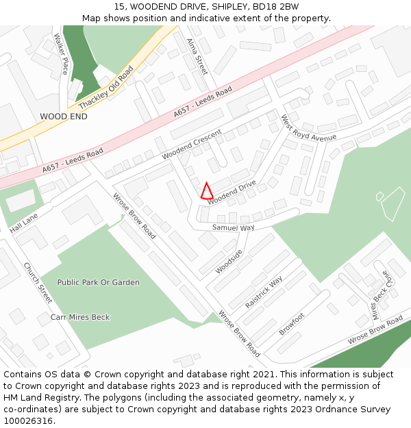 15, WOODEND DRIVE, SHIPLEY, BD18 2BW: Location map and indicative extent of plot