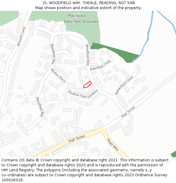 15, WOODFIELD WAY, THEALE, READING, RG7 5AB: Location map and indicative extent of plot