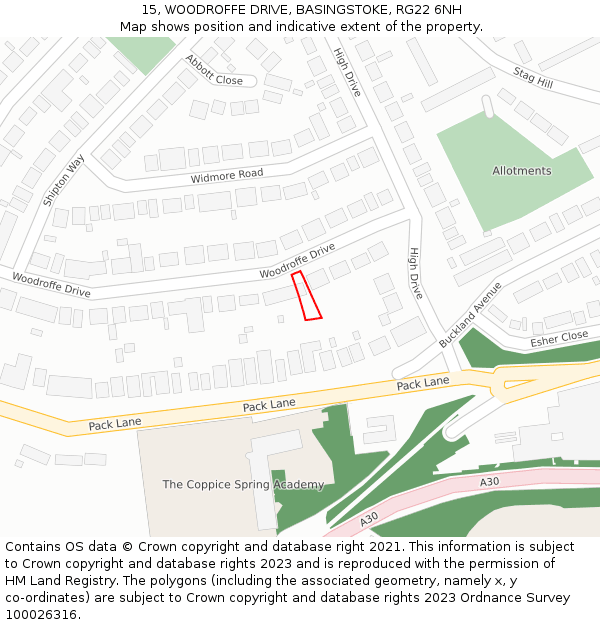 15, WOODROFFE DRIVE, BASINGSTOKE, RG22 6NH: Location map and indicative extent of plot