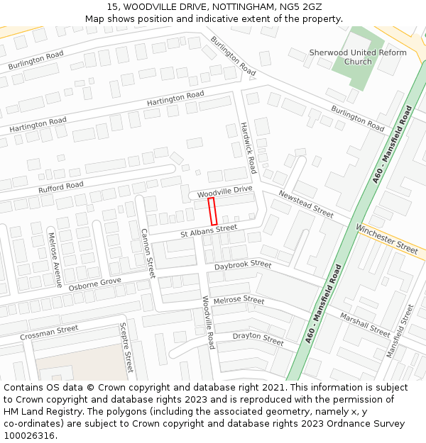 15, WOODVILLE DRIVE, NOTTINGHAM, NG5 2GZ: Location map and indicative extent of plot
