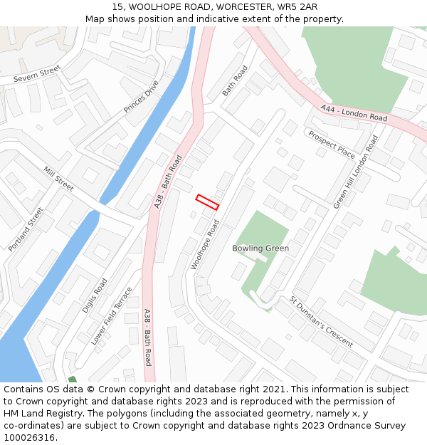 15, WOOLHOPE ROAD, WORCESTER, WR5 2AR: Location map and indicative extent of plot