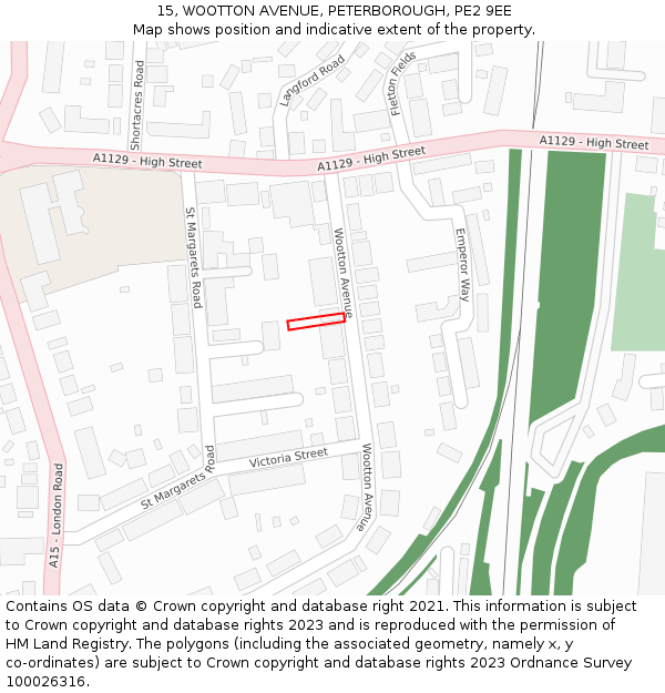 15, WOOTTON AVENUE, PETERBOROUGH, PE2 9EE: Location map and indicative extent of plot
