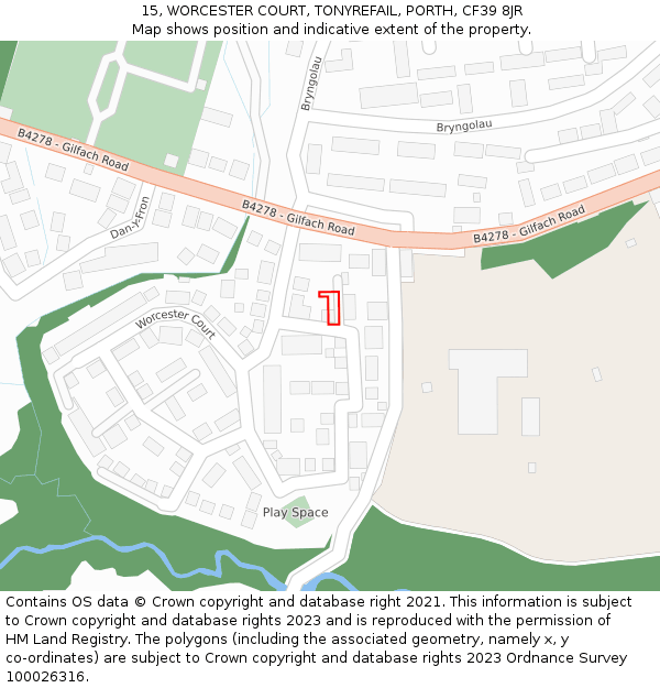 15, WORCESTER COURT, TONYREFAIL, PORTH, CF39 8JR: Location map and indicative extent of plot