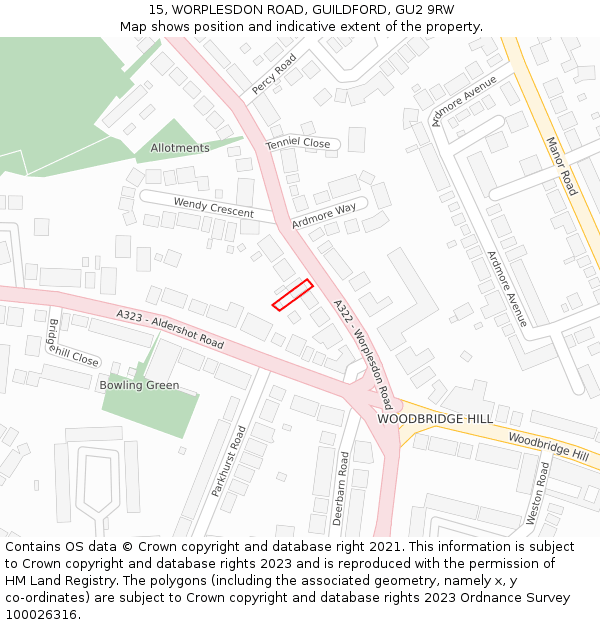15, WORPLESDON ROAD, GUILDFORD, GU2 9RW: Location map and indicative extent of plot