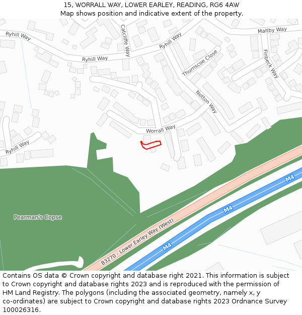 15, WORRALL WAY, LOWER EARLEY, READING, RG6 4AW: Location map and indicative extent of plot