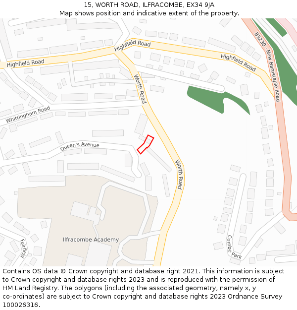 15, WORTH ROAD, ILFRACOMBE, EX34 9JA: Location map and indicative extent of plot