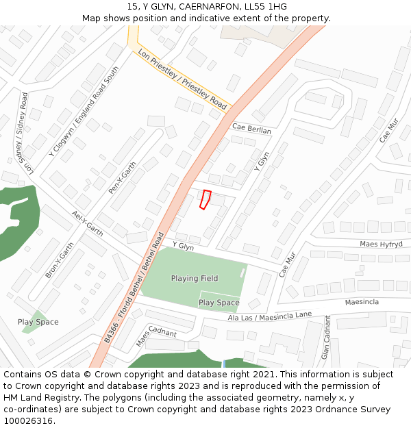 15, Y GLYN, CAERNARFON, LL55 1HG: Location map and indicative extent of plot