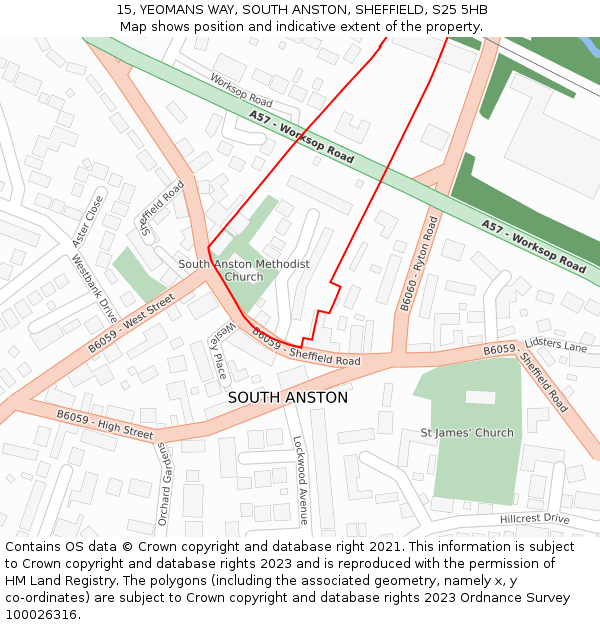 15, YEOMANS WAY, SOUTH ANSTON, SHEFFIELD, S25 5HB: Location map and indicative extent of plot
