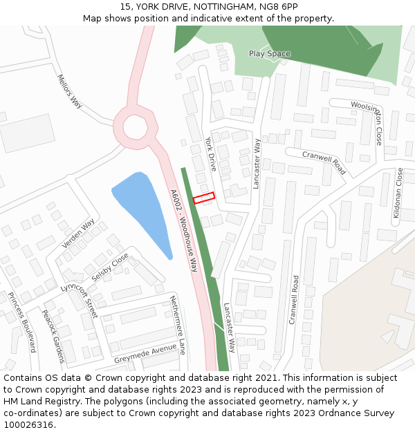 15, YORK DRIVE, NOTTINGHAM, NG8 6PP: Location map and indicative extent of plot