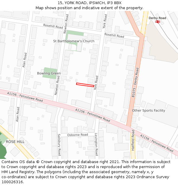 15, YORK ROAD, IPSWICH, IP3 8BX: Location map and indicative extent of plot