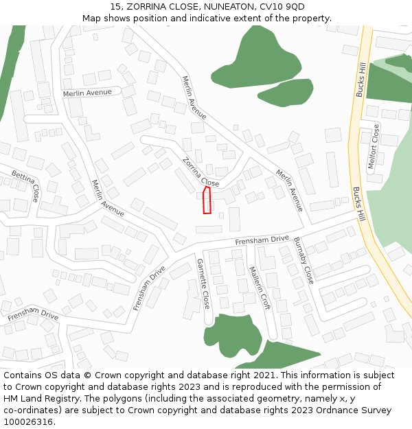 15, ZORRINA CLOSE, NUNEATON, CV10 9QD: Location map and indicative extent of plot