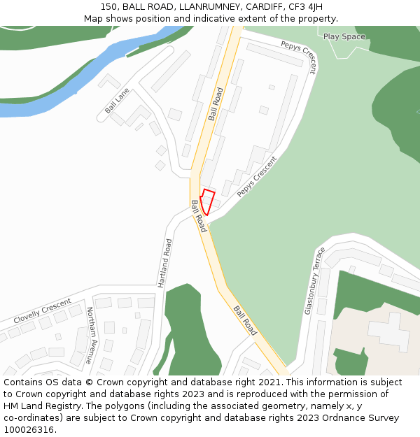 150, BALL ROAD, LLANRUMNEY, CARDIFF, CF3 4JH: Location map and indicative extent of plot
