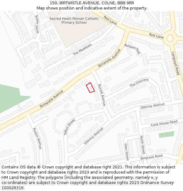 150, BIRTWISTLE AVENUE, COLNE, BB8 9RR: Location map and indicative extent of plot