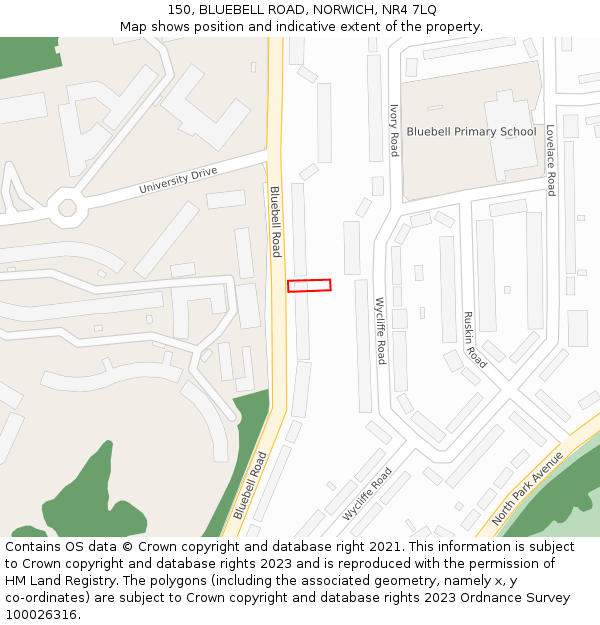 150, BLUEBELL ROAD, NORWICH, NR4 7LQ: Location map and indicative extent of plot