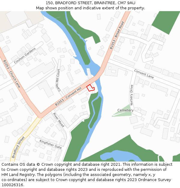 150, BRADFORD STREET, BRAINTREE, CM7 9AU: Location map and indicative extent of plot