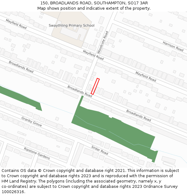 150, BROADLANDS ROAD, SOUTHAMPTON, SO17 3AR: Location map and indicative extent of plot