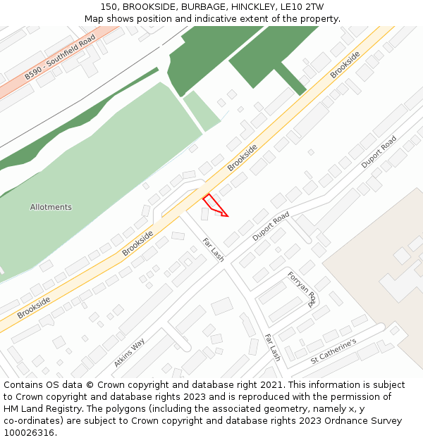150, BROOKSIDE, BURBAGE, HINCKLEY, LE10 2TW: Location map and indicative extent of plot