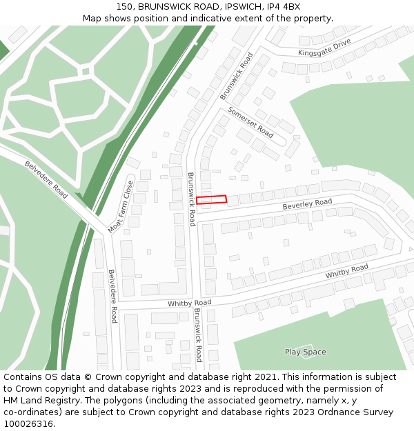 150, BRUNSWICK ROAD, IPSWICH, IP4 4BX: Location map and indicative extent of plot