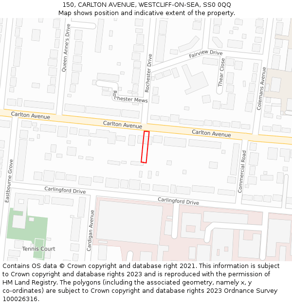 150, CARLTON AVENUE, WESTCLIFF-ON-SEA, SS0 0QQ: Location map and indicative extent of plot