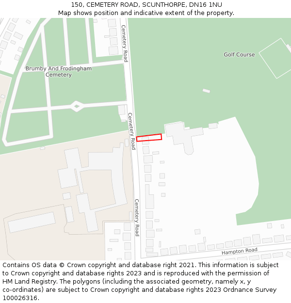150, CEMETERY ROAD, SCUNTHORPE, DN16 1NU: Location map and indicative extent of plot