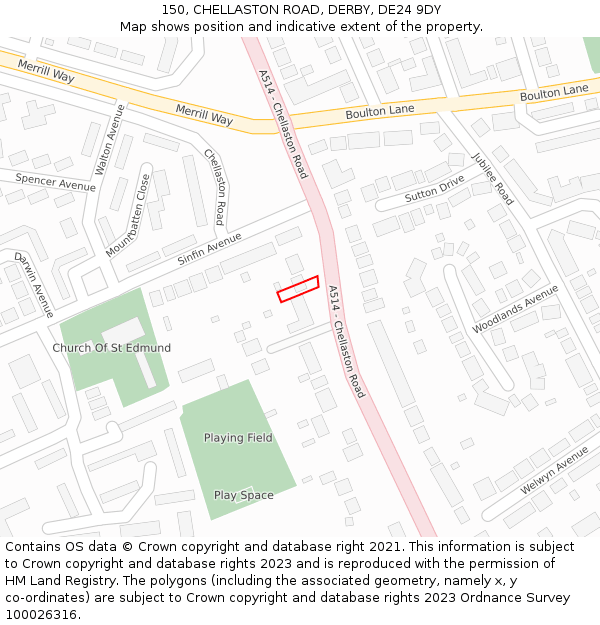 150, CHELLASTON ROAD, DERBY, DE24 9DY: Location map and indicative extent of plot