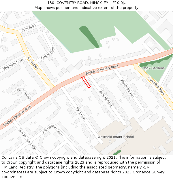 150, COVENTRY ROAD, HINCKLEY, LE10 0JU: Location map and indicative extent of plot