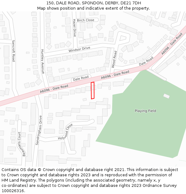150, DALE ROAD, SPONDON, DERBY, DE21 7DH: Location map and indicative extent of plot