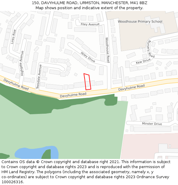 150, DAVYHULME ROAD, URMSTON, MANCHESTER, M41 8BZ: Location map and indicative extent of plot
