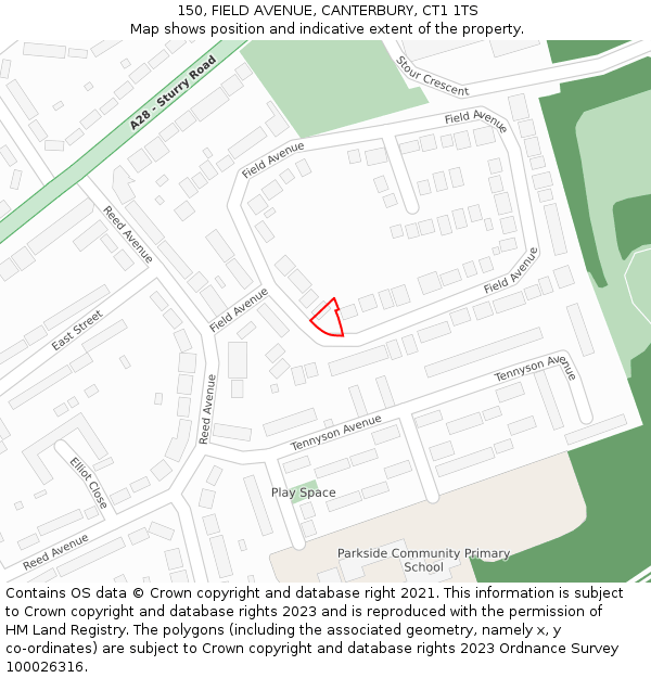 150, FIELD AVENUE, CANTERBURY, CT1 1TS: Location map and indicative extent of plot