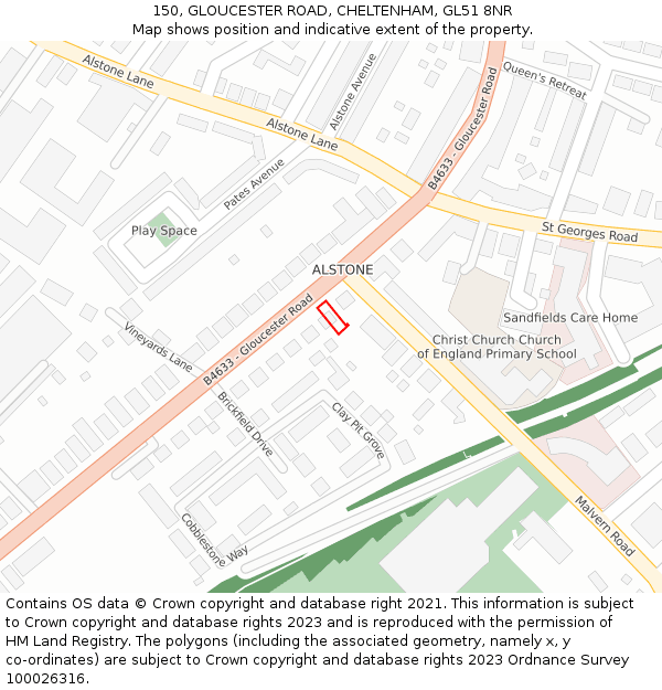 150, GLOUCESTER ROAD, CHELTENHAM, GL51 8NR: Location map and indicative extent of plot