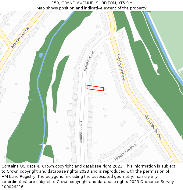150, GRAND AVENUE, SURBITON, KT5 9JA: Location map and indicative extent of plot