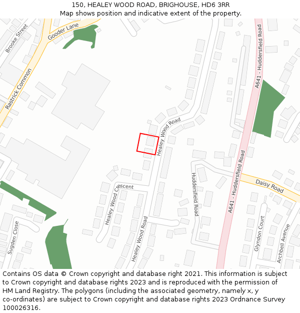 150, HEALEY WOOD ROAD, BRIGHOUSE, HD6 3RR: Location map and indicative extent of plot