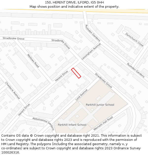 150, HERENT DRIVE, ILFORD, IG5 0HH: Location map and indicative extent of plot