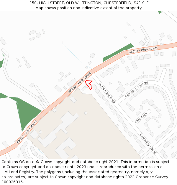 150, HIGH STREET, OLD WHITTINGTON, CHESTERFIELD, S41 9LF: Location map and indicative extent of plot