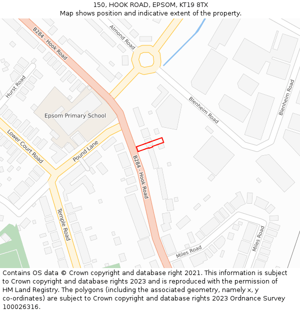 150, HOOK ROAD, EPSOM, KT19 8TX: Location map and indicative extent of plot