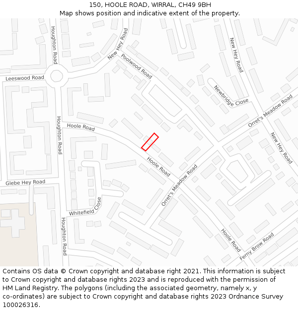 150, HOOLE ROAD, WIRRAL, CH49 9BH: Location map and indicative extent of plot