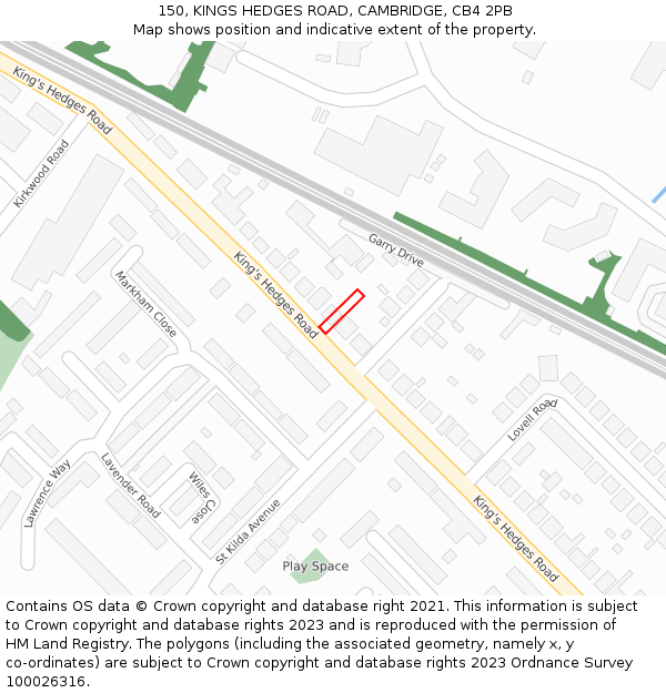 150, KINGS HEDGES ROAD, CAMBRIDGE, CB4 2PB: Location map and indicative extent of plot