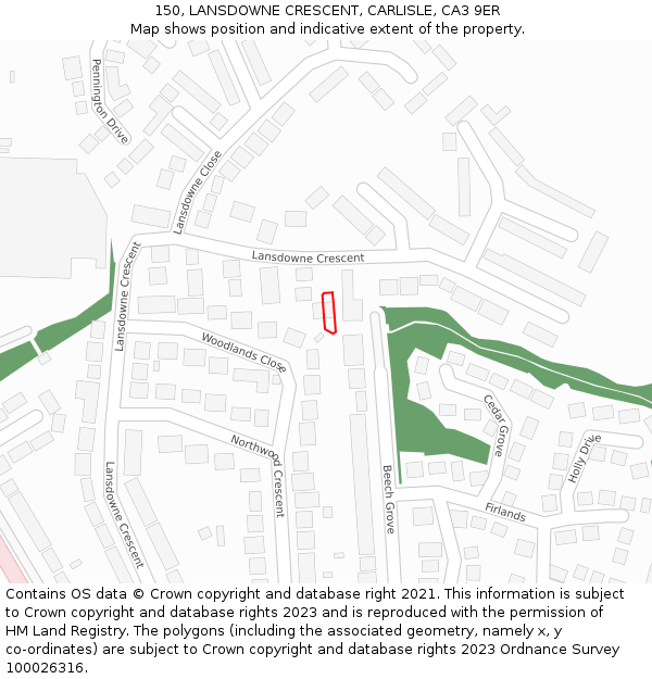 150, LANSDOWNE CRESCENT, CARLISLE, CA3 9ER: Location map and indicative extent of plot