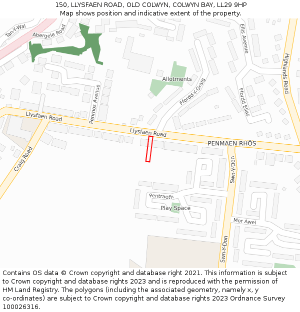 150, LLYSFAEN ROAD, OLD COLWYN, COLWYN BAY, LL29 9HP: Location map and indicative extent of plot