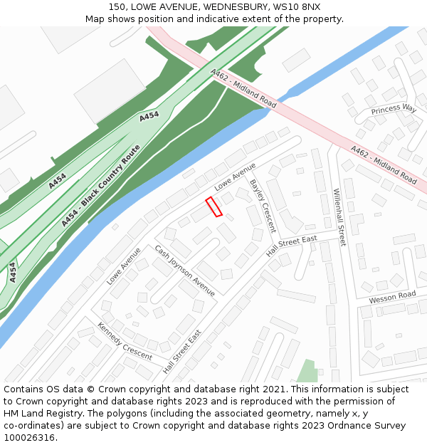 150, LOWE AVENUE, WEDNESBURY, WS10 8NX: Location map and indicative extent of plot