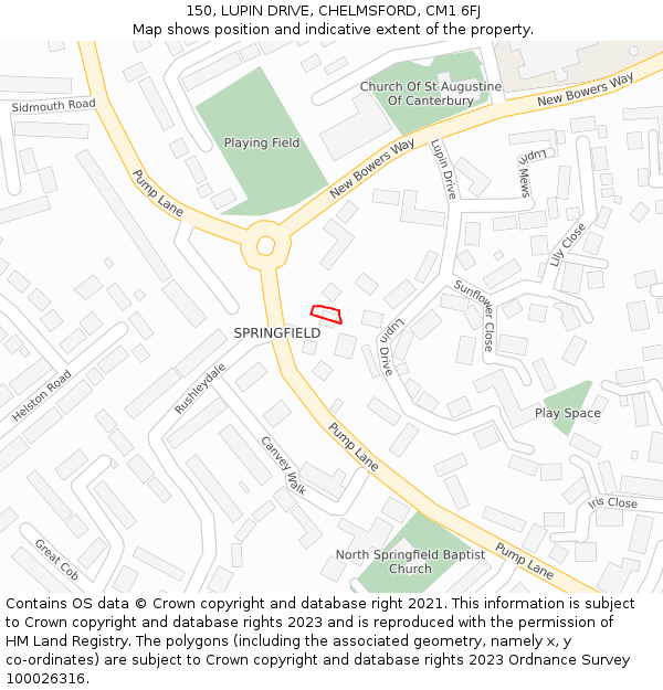 150, LUPIN DRIVE, CHELMSFORD, CM1 6FJ: Location map and indicative extent of plot