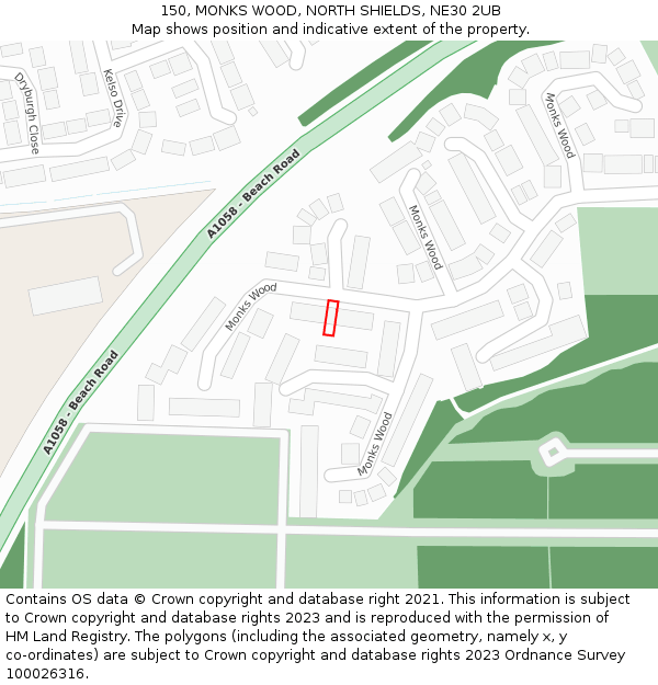 150, MONKS WOOD, NORTH SHIELDS, NE30 2UB: Location map and indicative extent of plot