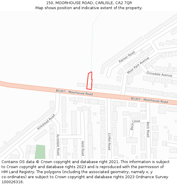 150, MOORHOUSE ROAD, CARLISLE, CA2 7QR: Location map and indicative extent of plot