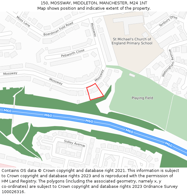 150, MOSSWAY, MIDDLETON, MANCHESTER, M24 1NT: Location map and indicative extent of plot