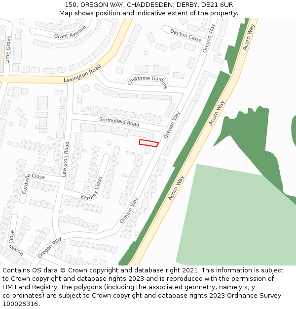 150, OREGON WAY, CHADDESDEN, DERBY, DE21 6UR: Location map and indicative extent of plot